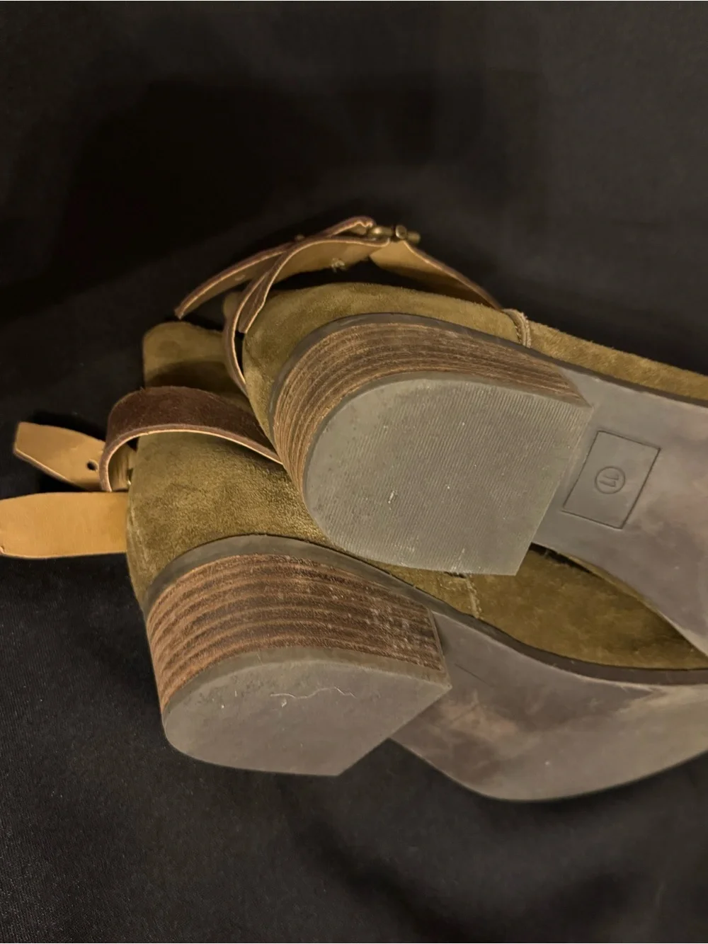 American Rag Brianna Olive Suede Ankle Boots with Brown Strap